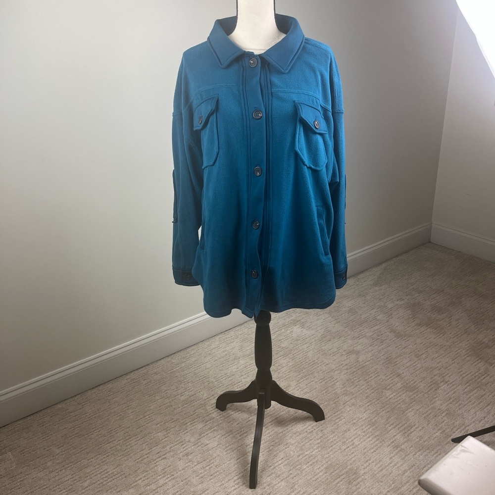 Zenana Teal Fleece Shacket Jacket NWT XL Cozy Cabin Button Front - Picture 8 of 9